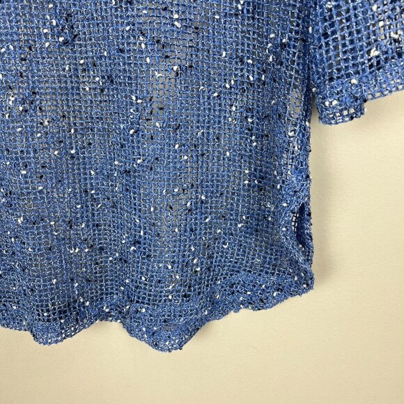 Lulu B Tunic Top‎ Womens XL Blue Net Mesh Mermaid Fishnet Open Knit 3/4 Sleeve - Picture 4 of 10